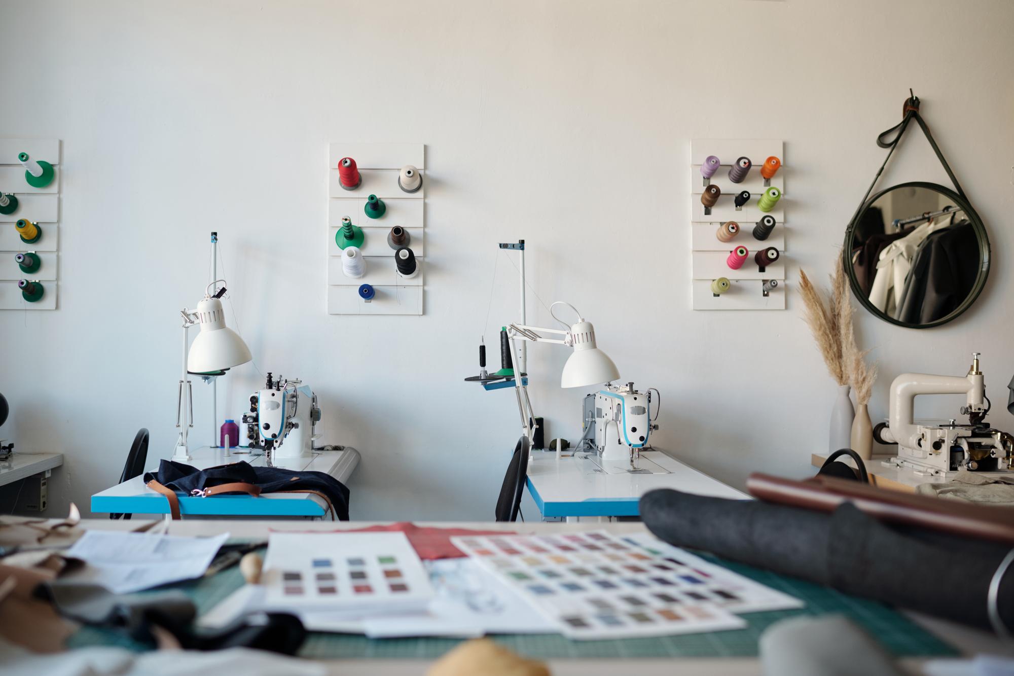 Workshop interior with embroidery machines
